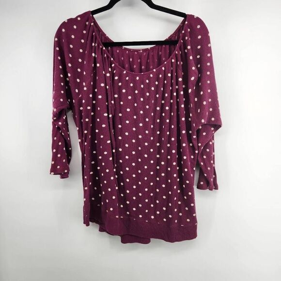 Gap Purple White  Polka Dot Pleated Neck Blouse Tee Ribbed Women's 2X - Picture 1 of 6